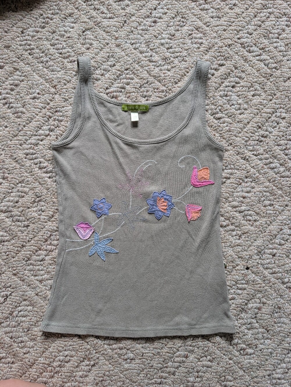 Vintage Y2K 2000s Sigrid Olsen Embroidered Floral Pastel Fairy Grunge Ribbed Vtg
